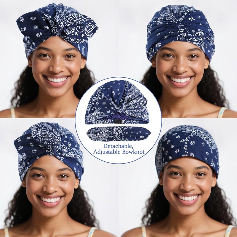 Babalet Store 3PCS Satin Lined Beanies for Women Pre-Tied Bowknot Chemo Headwear Silky Lined Cotton Sleeping Cap - Image 4